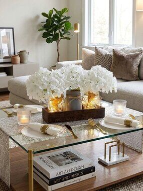 3-Piece White Mason Jar Table Decor with Lights